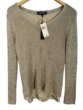 Context Metallic Knit Gray Silver Long Sleeve Tiered Sweater NWT Size M